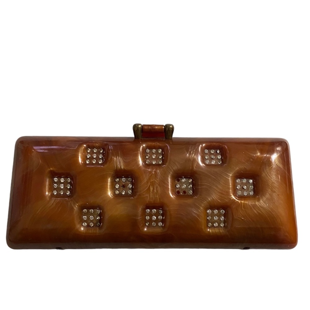 50s Lucite Clutch Purse with Rhinestones by Ilene